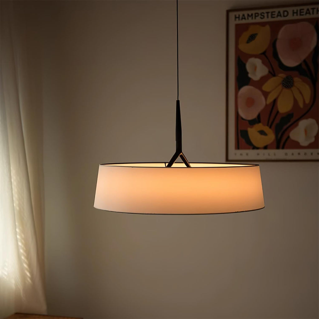 Virelli Lampe Pendante Abat-jour en Tissu Blanc Tambour Tige Noire Élégante Moderne - Neutralighting