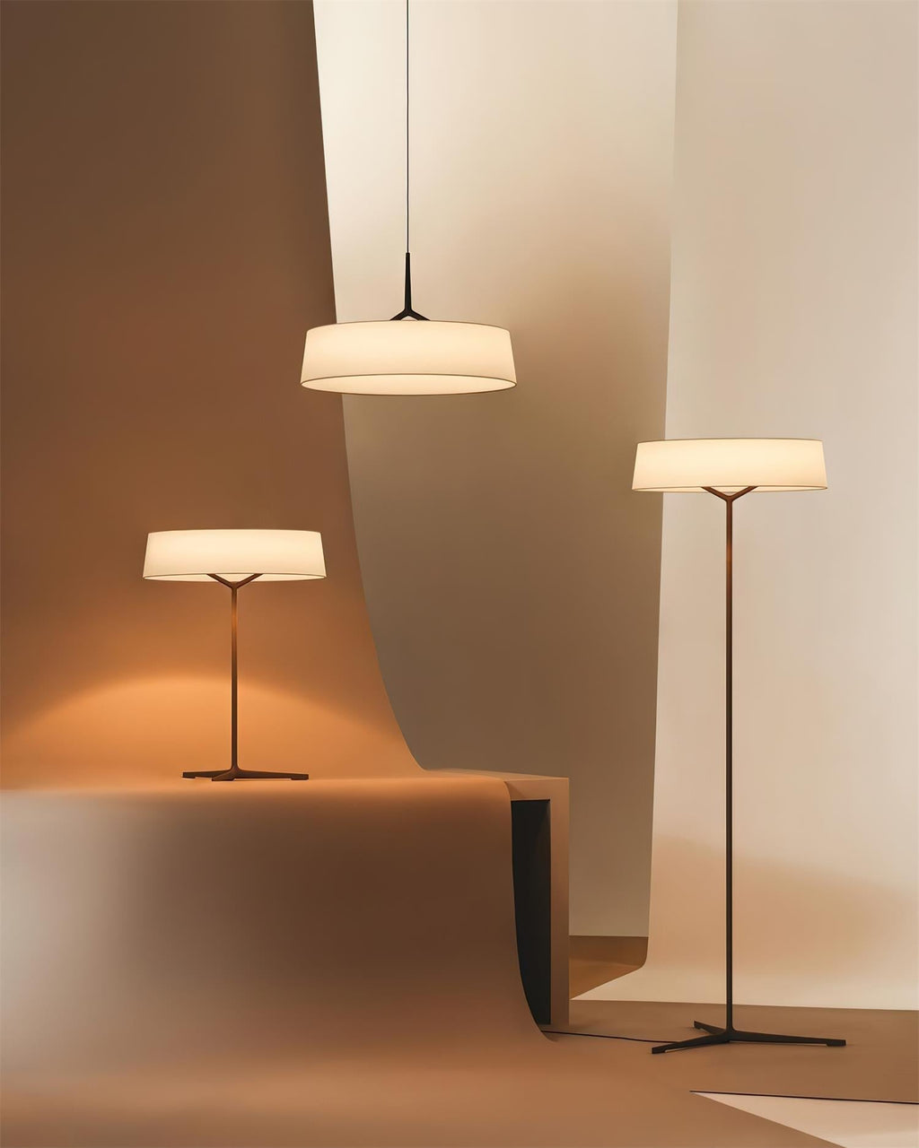 Virelli Lampe Pendante Abat-jour en Tissu Blanc Tambour Tige Noire Élégante Moderne - Neutralighting
