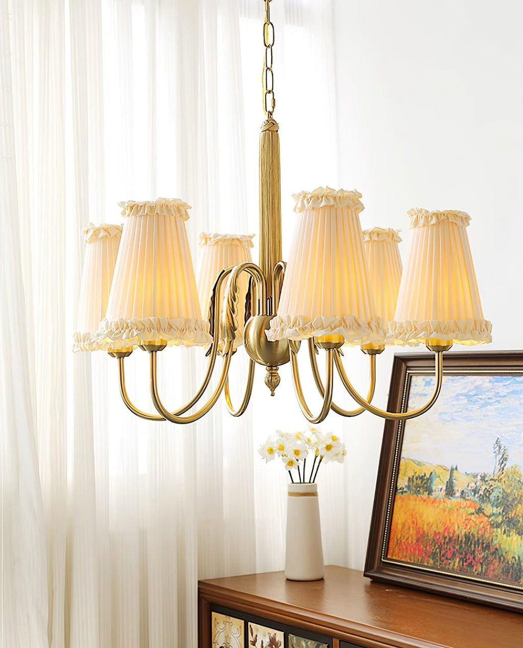 Faylin Lustre Vintage en Laiton avec Abat-jours Plissés - Neutralighting