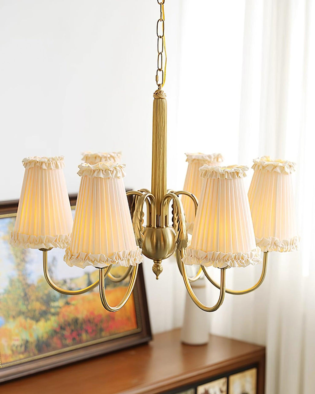 Faylin Lustre Vintage en Laiton avec Abat-jours Plissés - Neutralighting