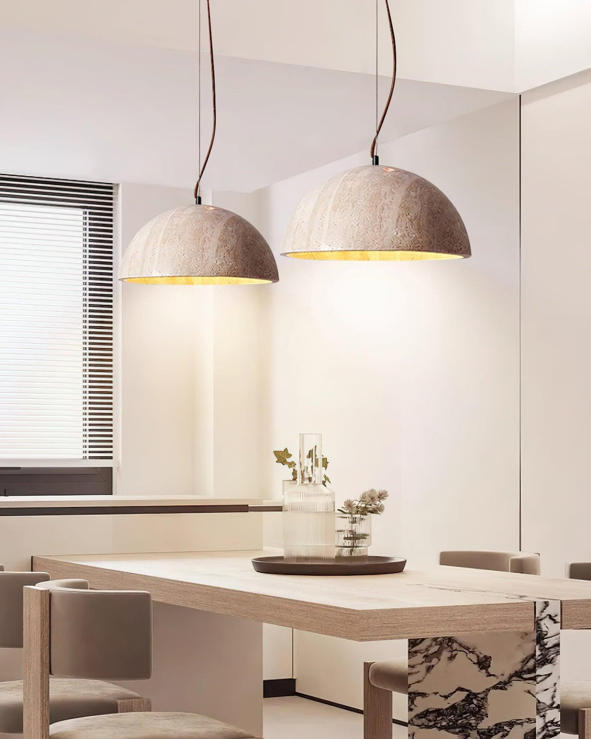 Virelli Lampe Pendante Abat-jour Dôme Travertin Chic Industriel Lueur Douce - Neutralighting