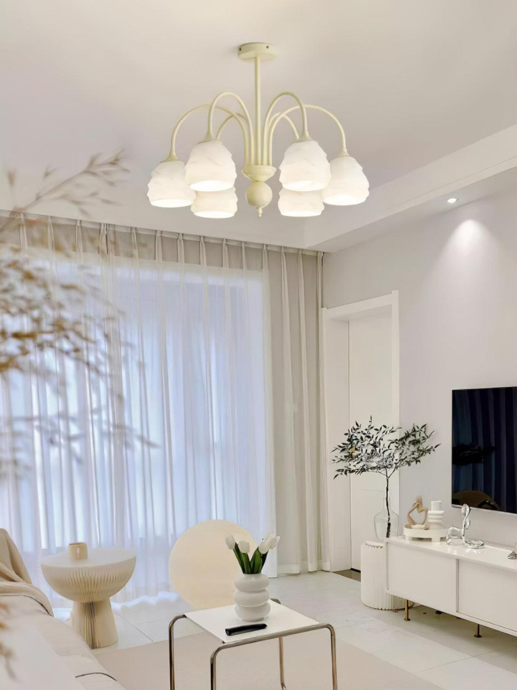 Lustra Chandelier Crème Glacée Fondante Verre Lacté - Neutralighting