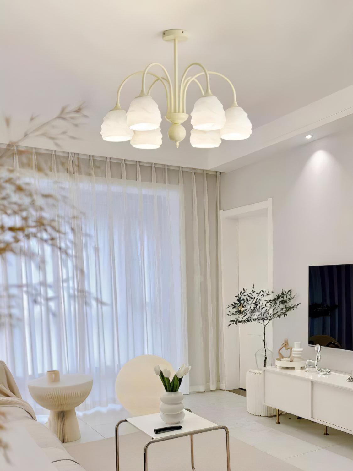 Lustra Chandelier Crème Glacée Fondante Verre Lacté - Neutralighting