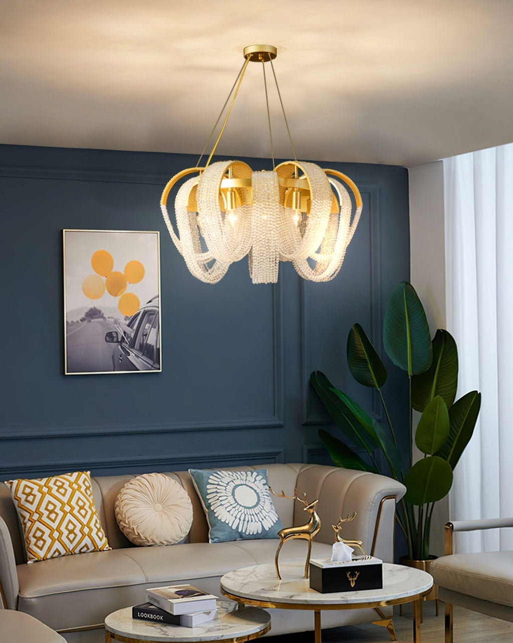 Lustra Chandelier Maille Cristal Doré Cascade Scintillante - Neutralighting