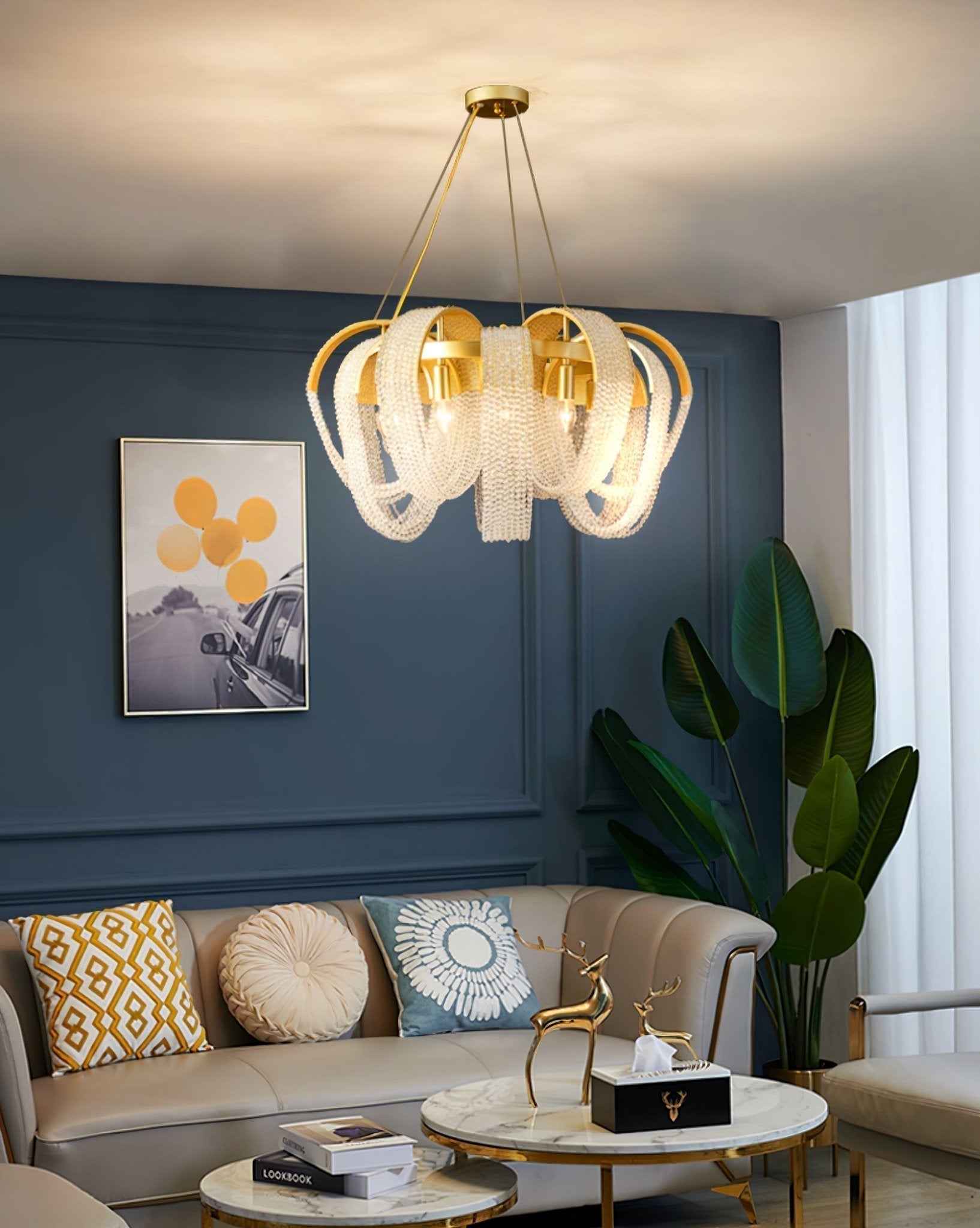 Lustra Chandelier Maille Cristal Doré Cascade Scintillante - Neutralighting