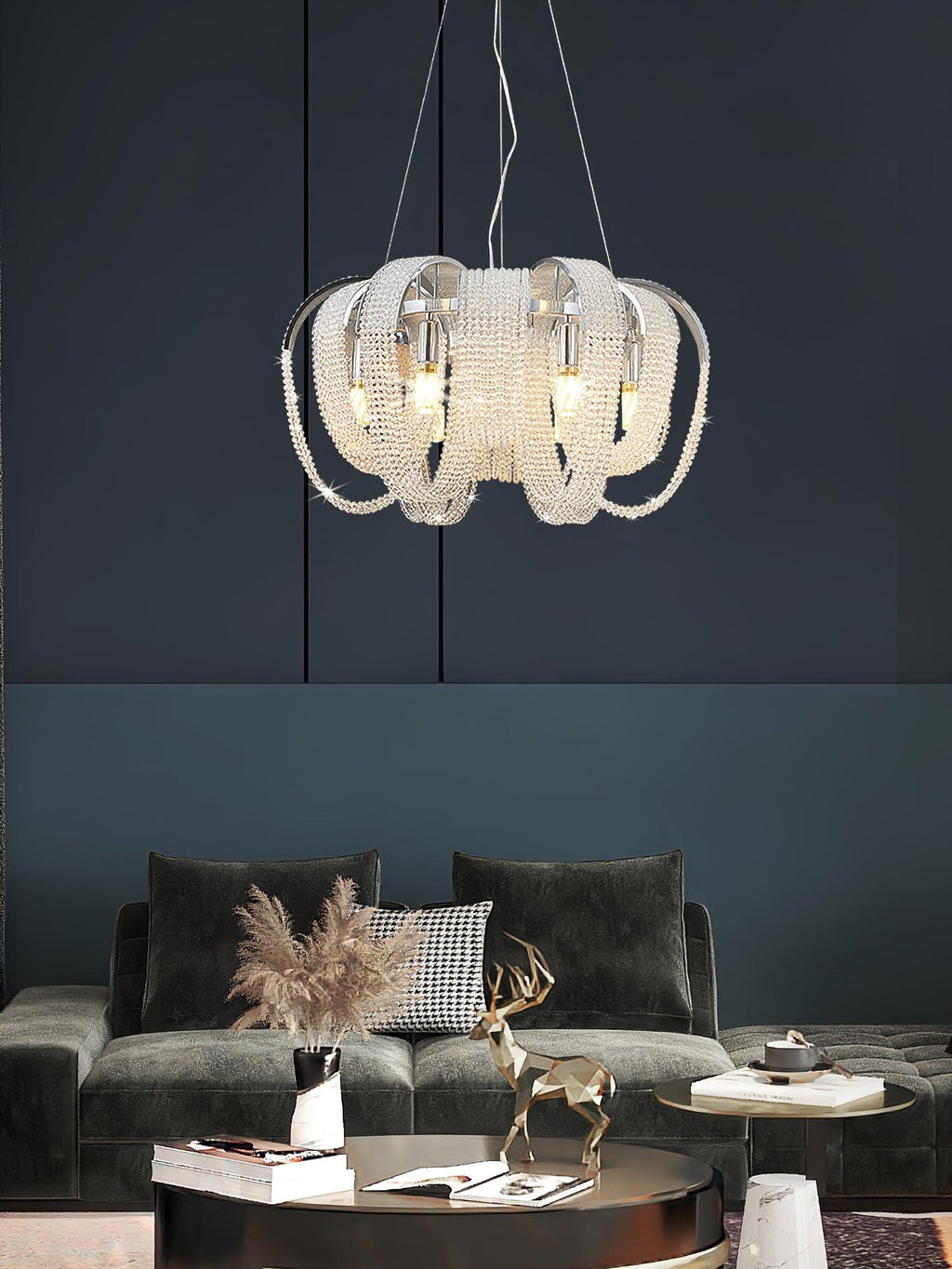 Lustra Chandelier Maille Cristal Doré Cascade Scintillante - Neutralighting