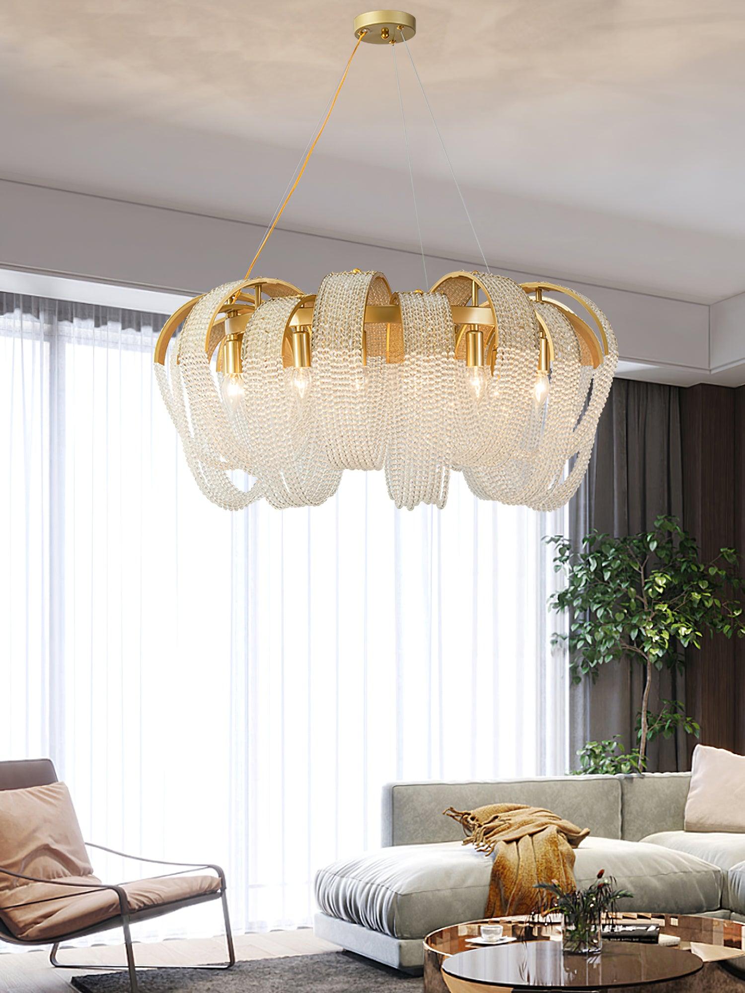 Lustra Chandelier Maille Cristal Doré Cascade Scintillante - Neutralighting