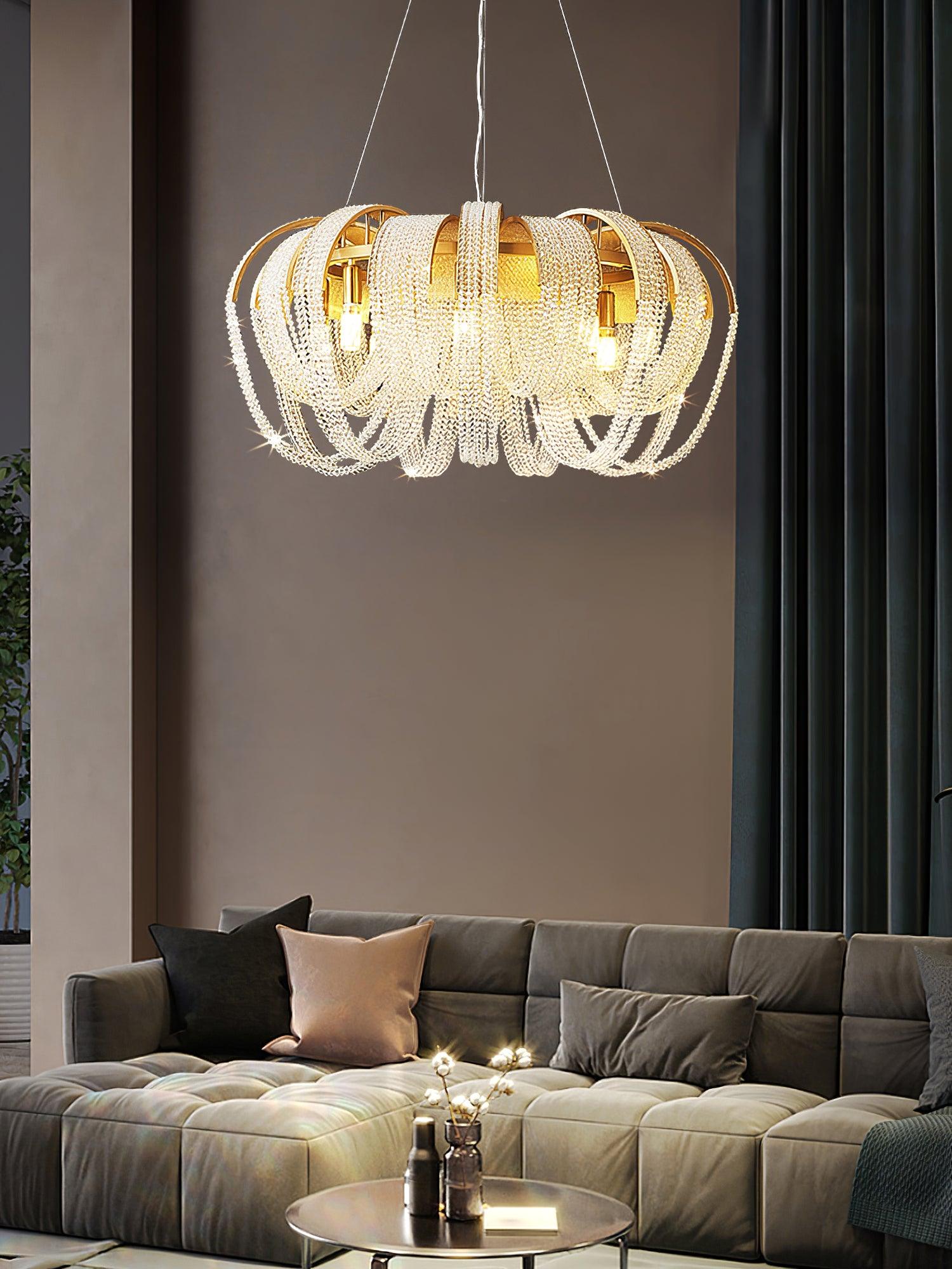 Lustra Chandelier Maille Cristal Doré Cascade Scintillante - Neutralighting
