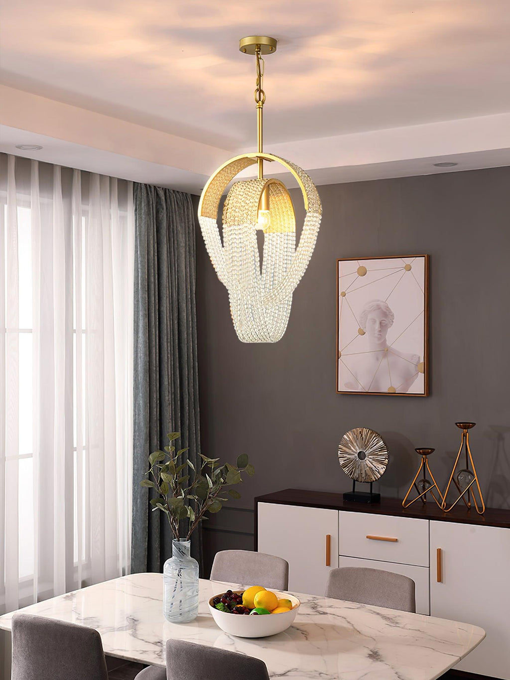 Lustra Chandelier Maille Cristal Doré Cascade Scintillante - Neutralighting