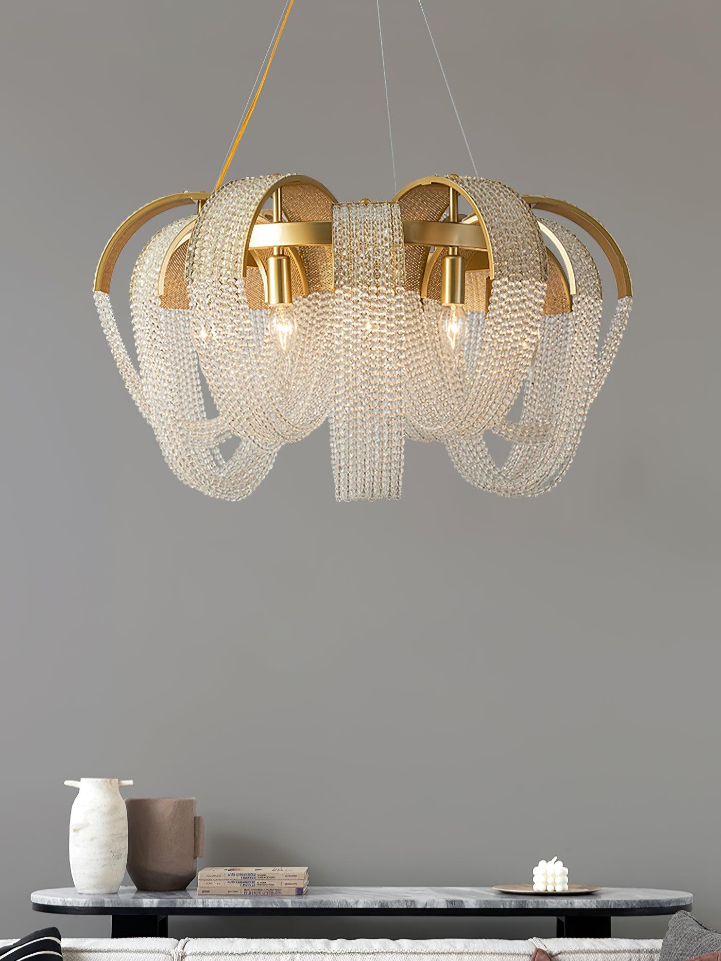 Lustra Chandelier Maille Cristal Doré Cascade Scintillante - Neutralighting