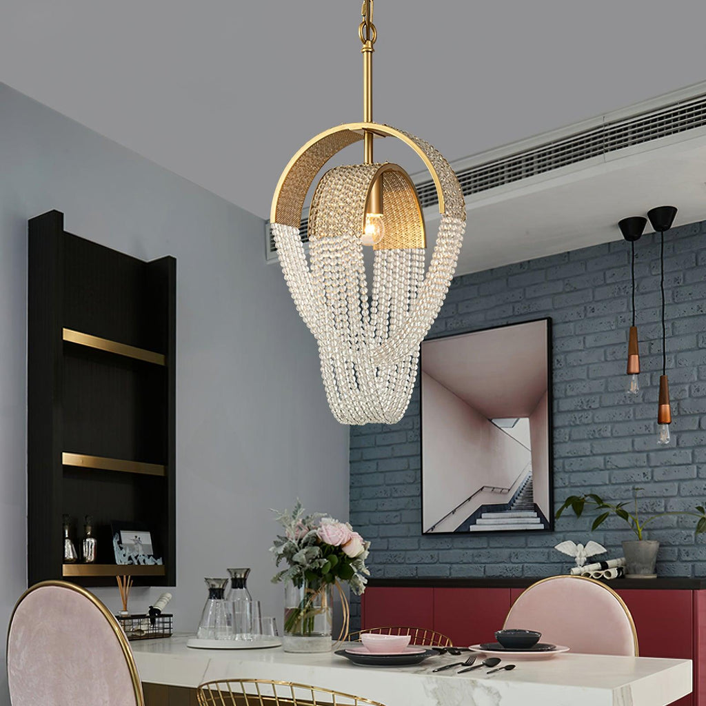 Lustra Chandelier Maille Cristal Doré Cascade Scintillante - Neutralighting