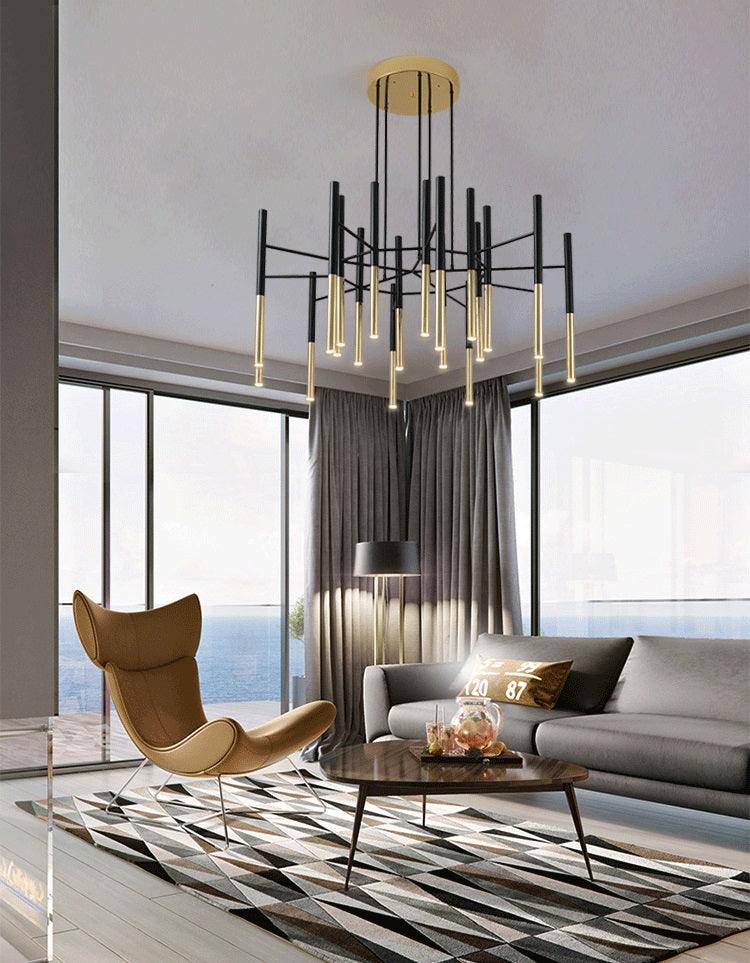 Solara Lustre Moderne Tiges Noir Or - Neutralighting