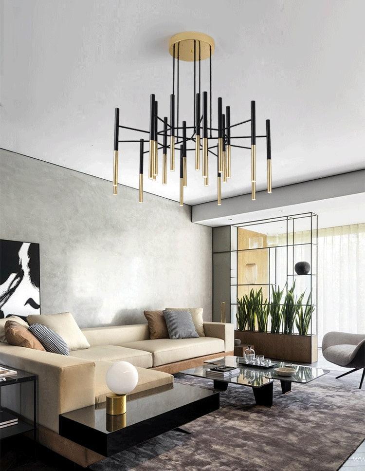 Solara Lustre Moderne Tiges Noir Or - Neutralighting