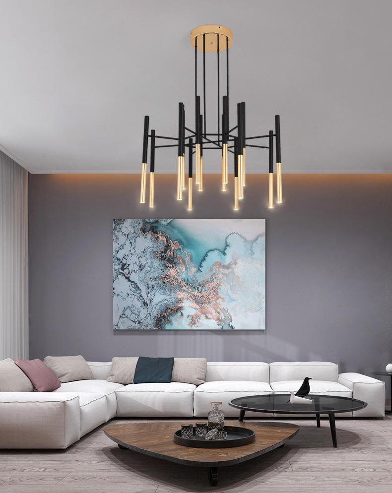 Solara Lustre Moderne Tiges Noir Or - Neutralighting