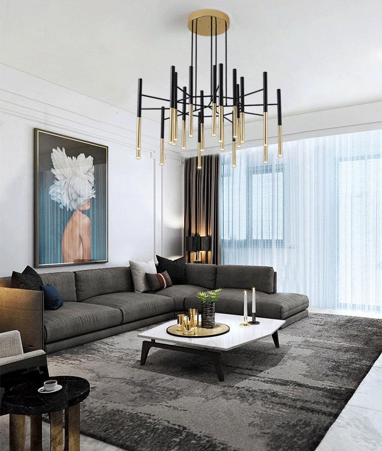 Solara Lustre Moderne Tiges Noir Or - Neutralighting