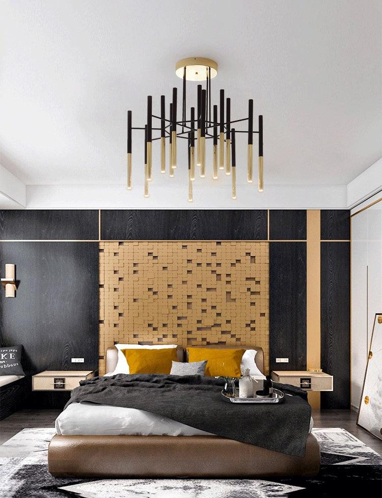 Solara Lustre Moderne Tiges Noir Or - Neutralighting