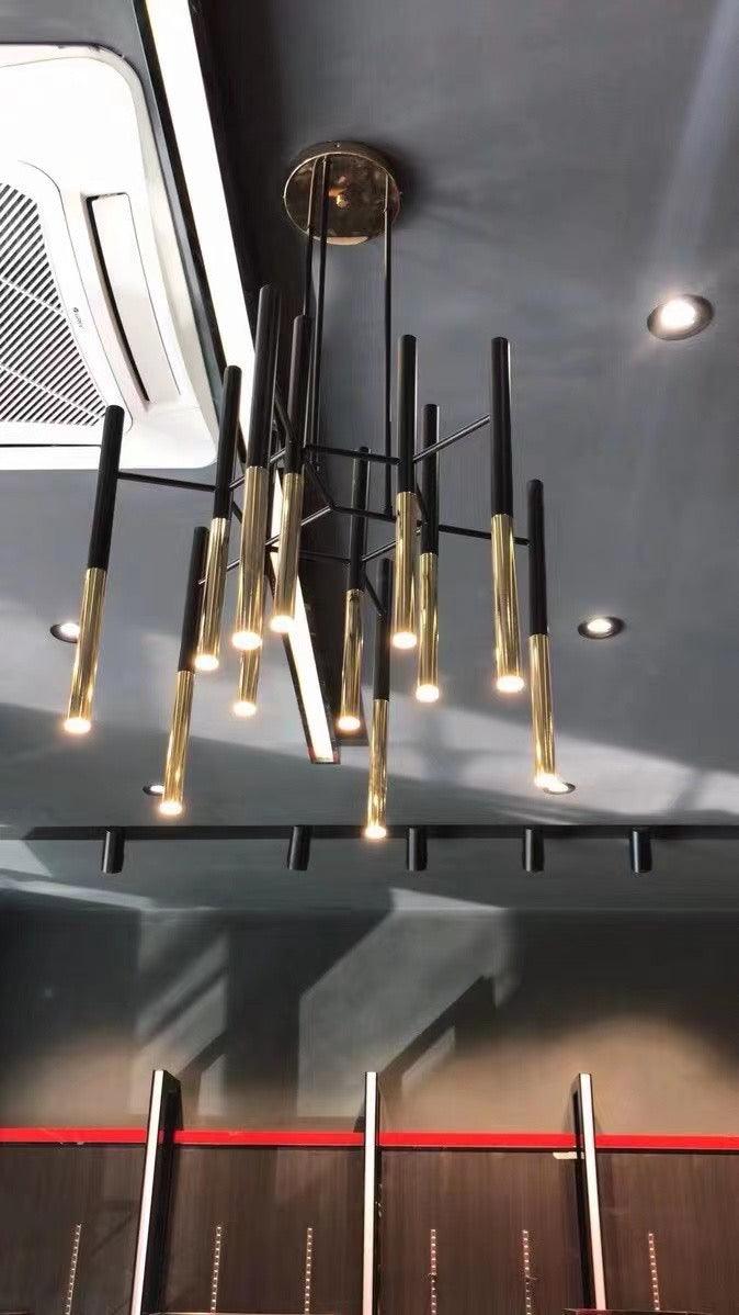 Solara Lustre Moderne Tiges Noir Or - Neutralighting