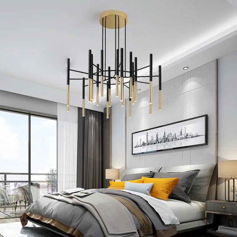 Solara Lustre Moderne Tiges Noir Or - Neutralighting