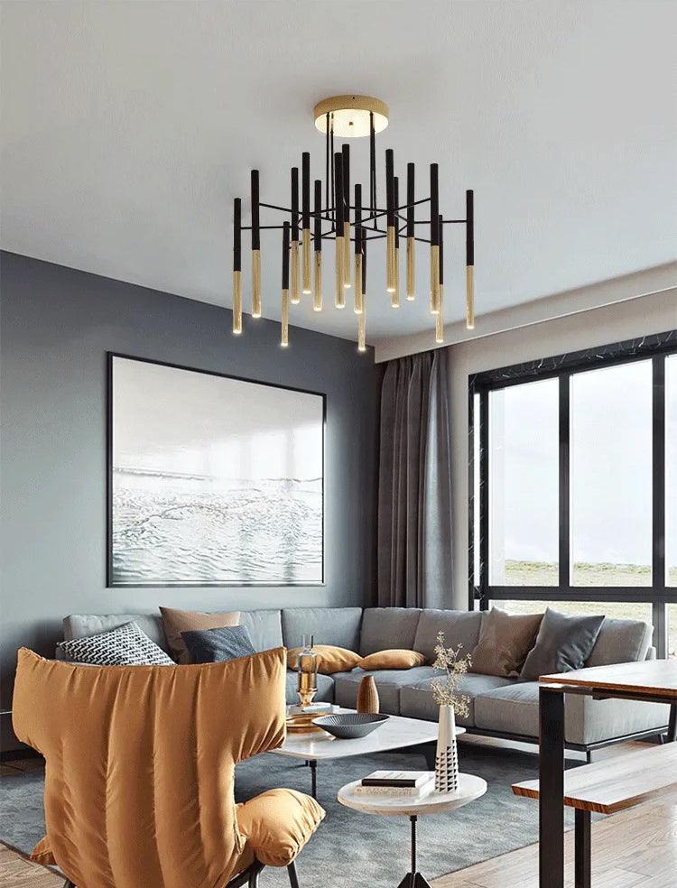 Solara Lustre Moderne Tiges Noir Or - Neutralighting