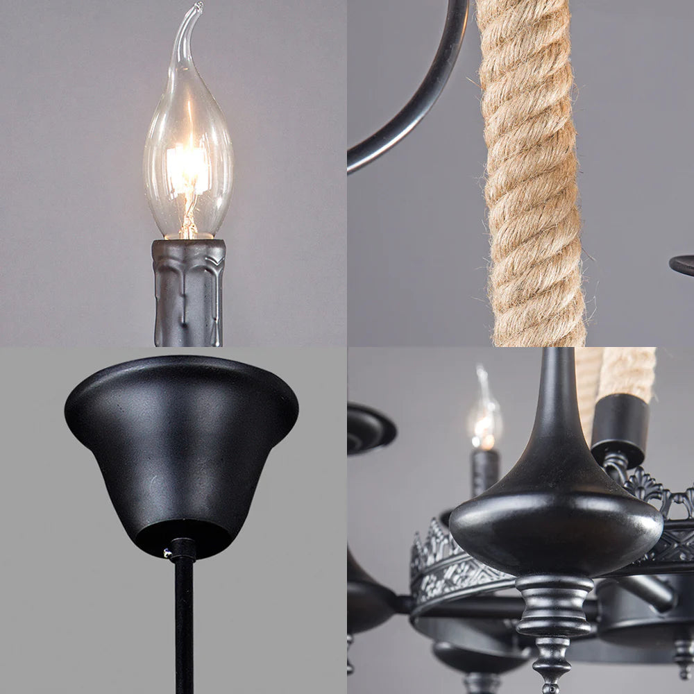 Epoch Lustre à Bougie Rétro en Métal Noir/Corde Pour Restaurant/bar - Neutralighting