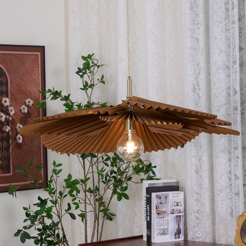 Pendant Lampe Avec Abat-jour Pétale en Papier Kraft Plissé Ambiance Chaleureuse - Neutralighting