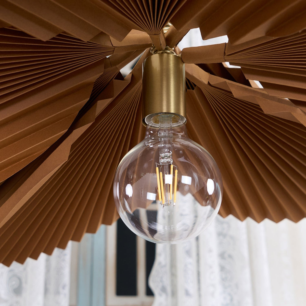 Pendant Lampe Avec Abat-jour Pétale en Papier Kraft Plissé Ambiance Chaleureuse - Neutralighting