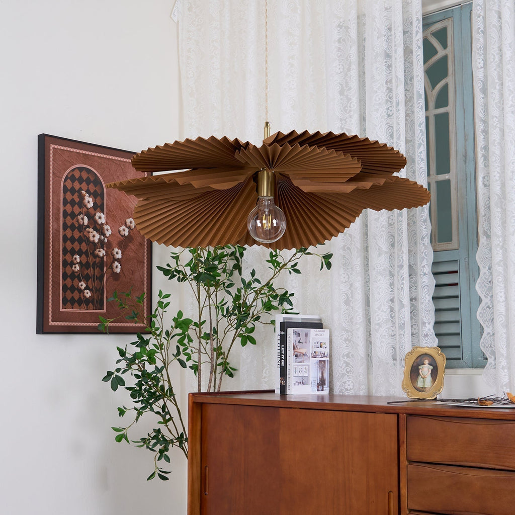 Pendant Lampe Avec Abat-jour Pétale en Papier Kraft Plissé Ambiance Chaleureuse - Neutralighting