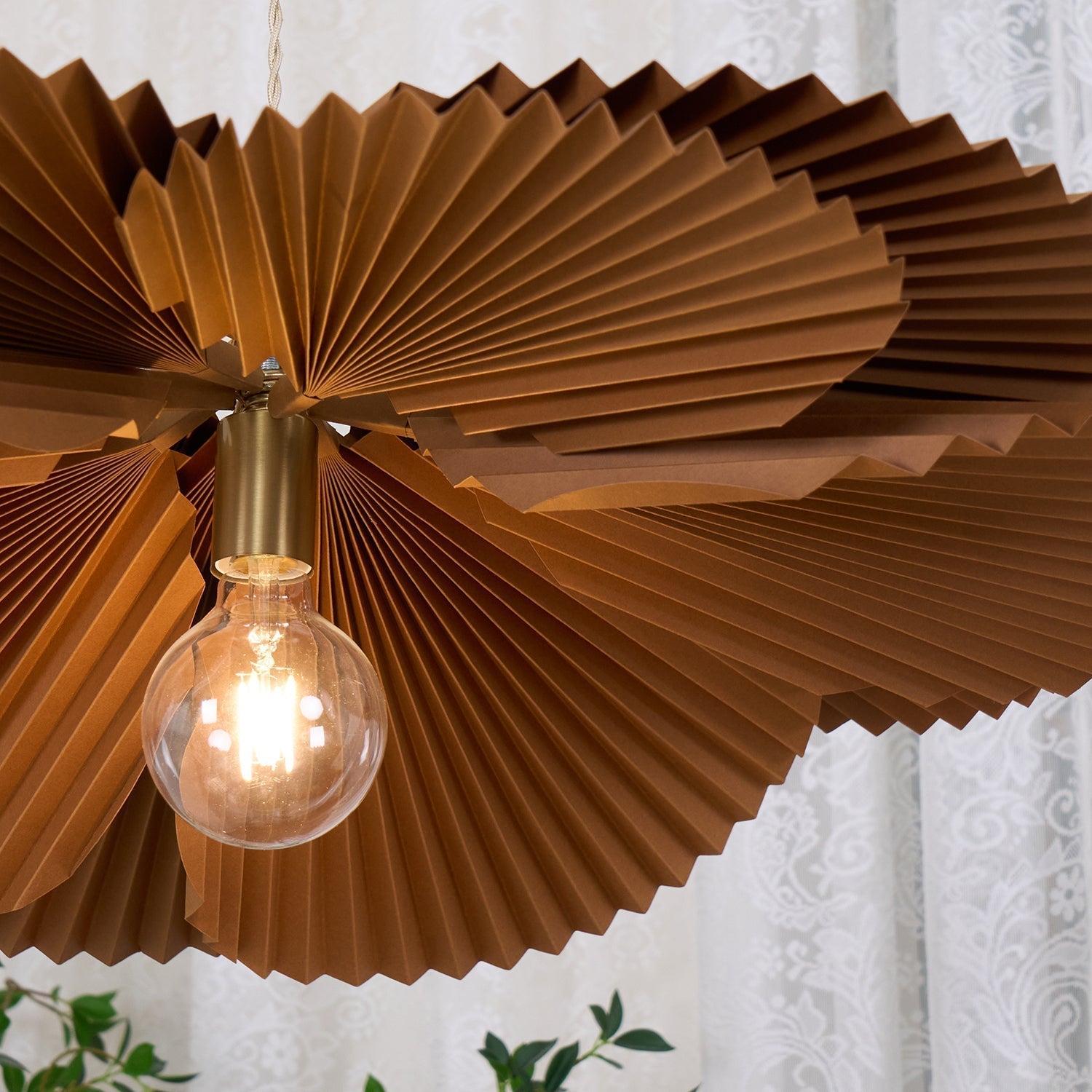 Pendant Lampe Avec Abat-jour Pétale en Papier Kraft Plissé Ambiance Chaleureuse - Neutralighting
