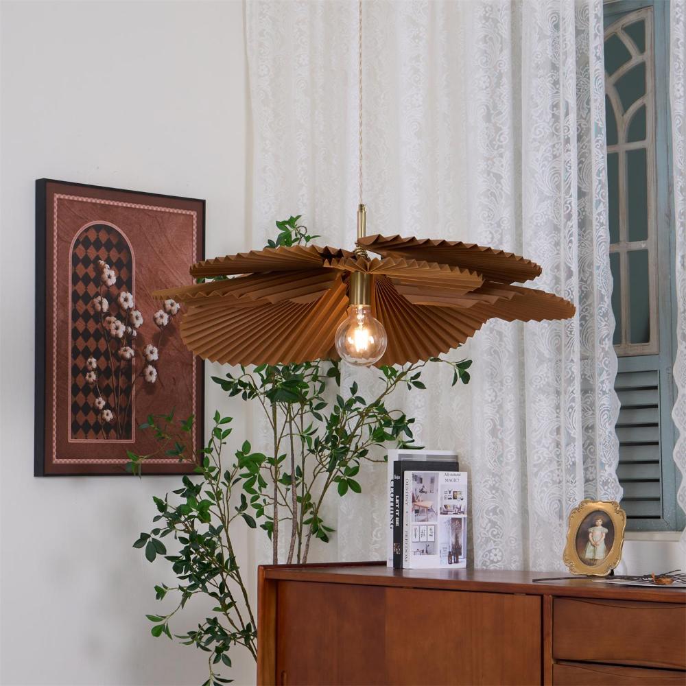Pendant Lampe Avec Abat-jour Pétale en Papier Kraft Plissé Ambiance Chaleureuse - Neutralighting