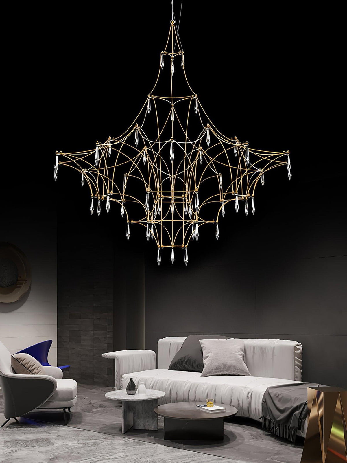 Lustra Chandelier en Acier Inoxydable et Cristal en Maille - Neutralighting