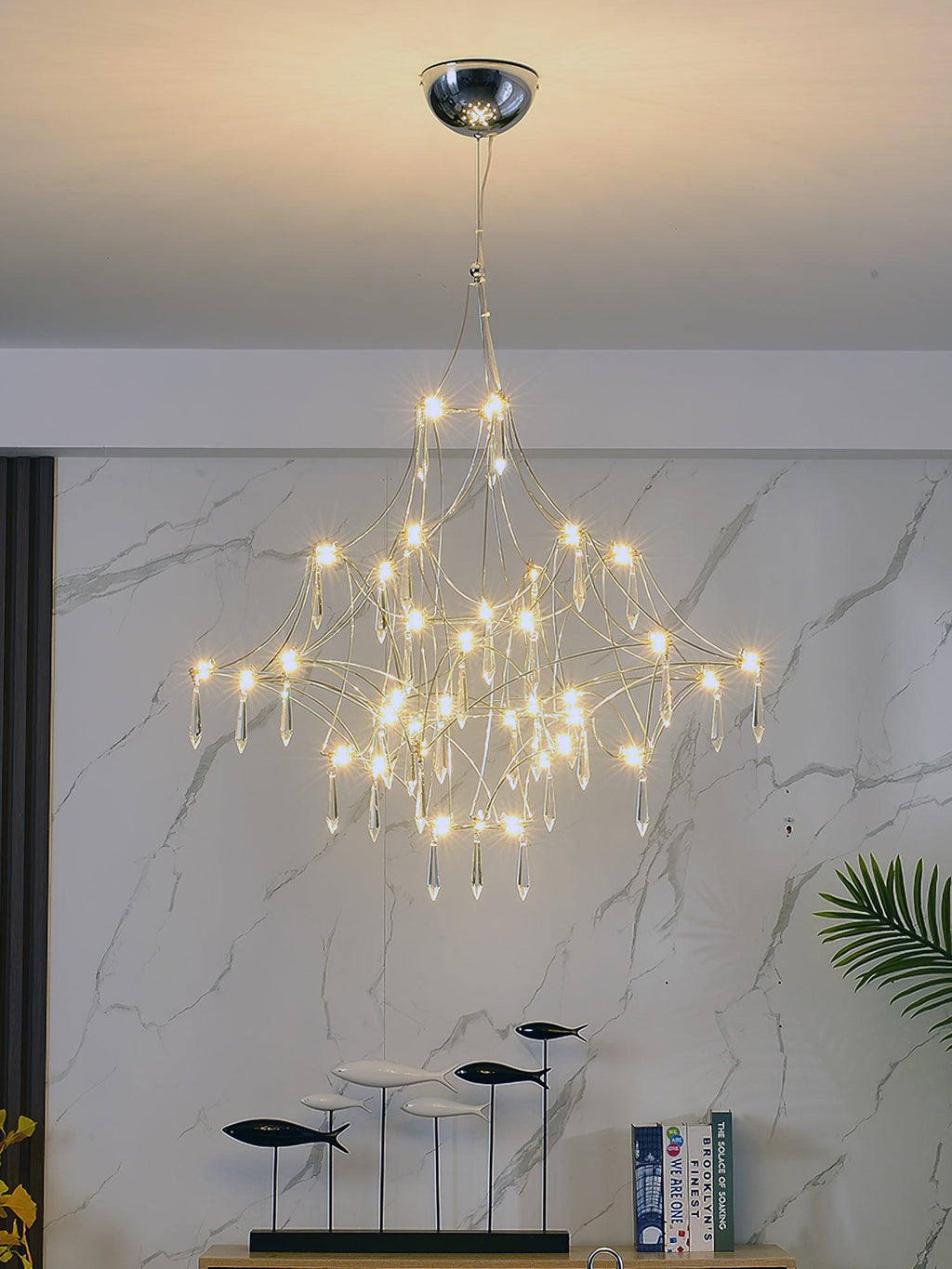 Lustra Chandelier en Acier Inoxydable et Cristal en Maille - Neutralighting
