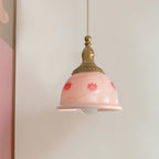Suspension Laiton Verre Floral Modèle Dôme Ombre Ancien - Neutralighting