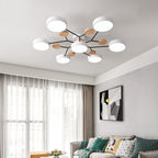 Arisha Plafonnier Rond Moderne, Métal/Bois, Blanc/Vert/Gris, Salon - Neutralighting