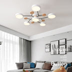 Arisha Plafonnier Rond Moderne, Métal/Bois, Blanc/Vert/Gris, Salon - Neutralighting