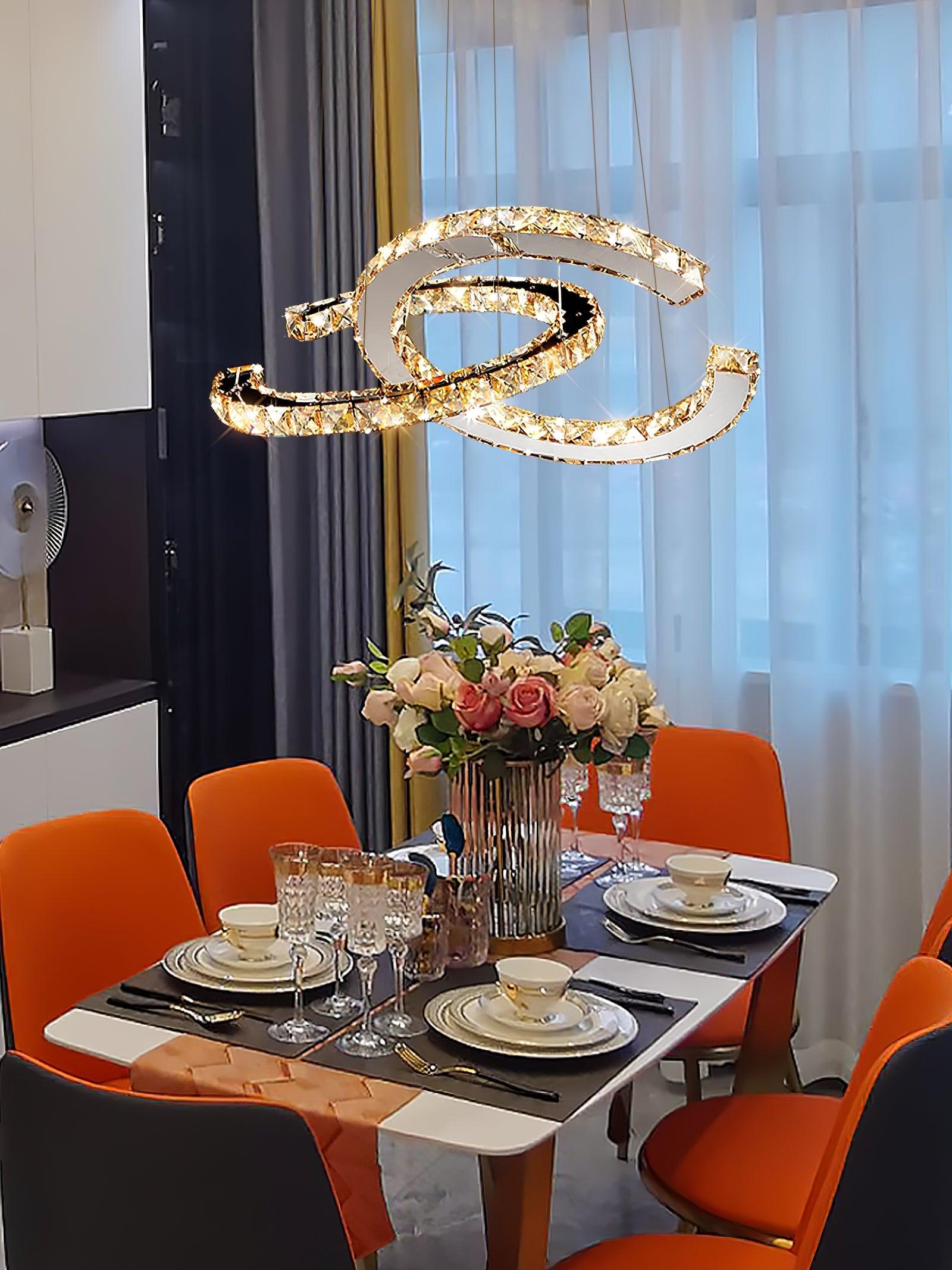 Lustra Chandelier Cristal Double C Moderne Argent 2-Rings - Neutralighting