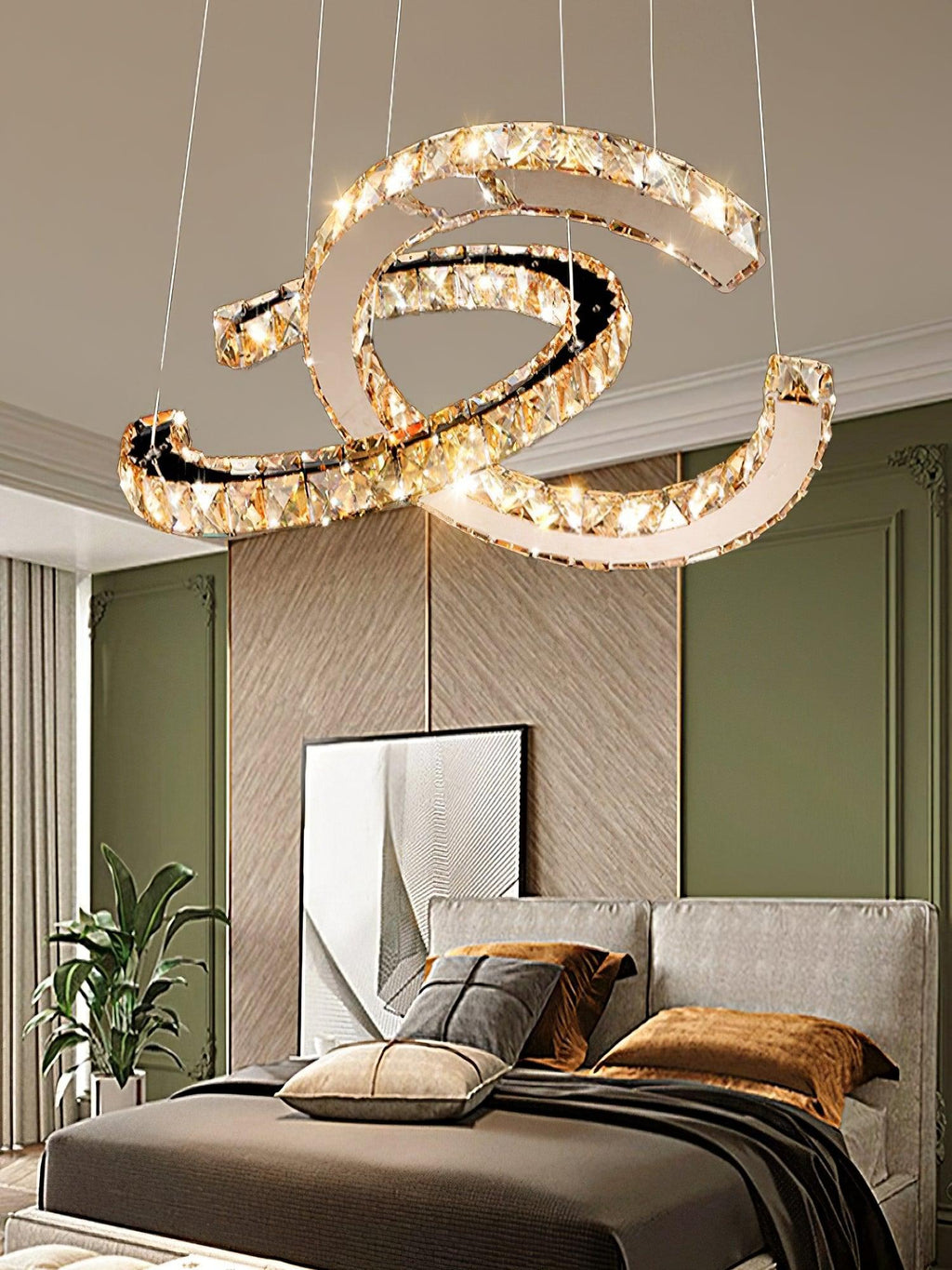 Lustra Chandelier Cristal Double C Moderne Argent 2-Rings - Neutralighting