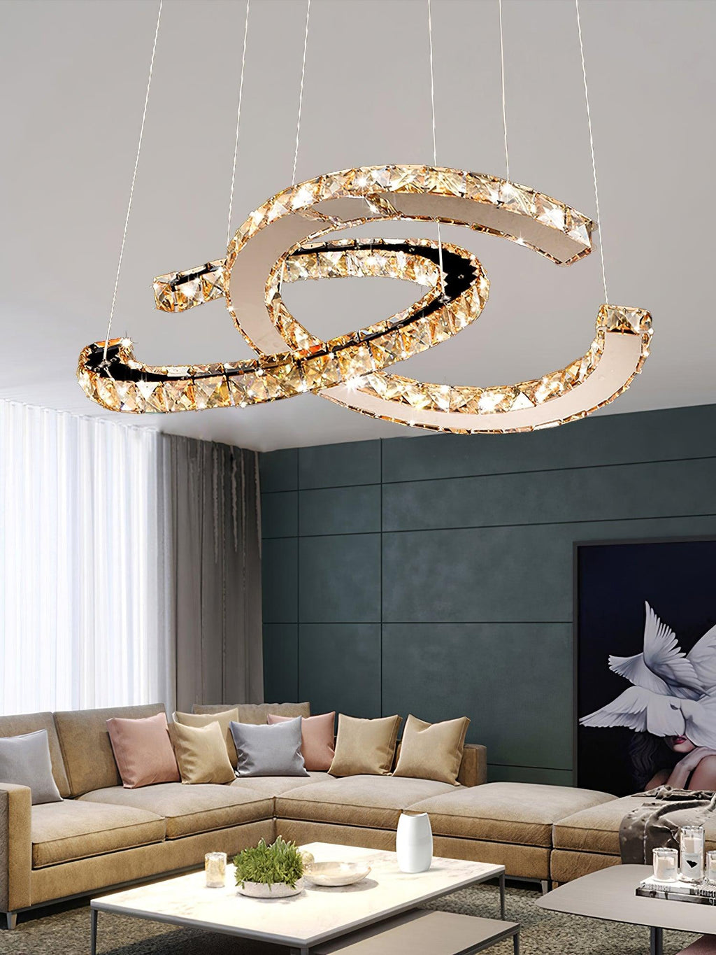 Lustra Chandelier Cristal Double C Moderne Argent 2-Rings - Neutralighting