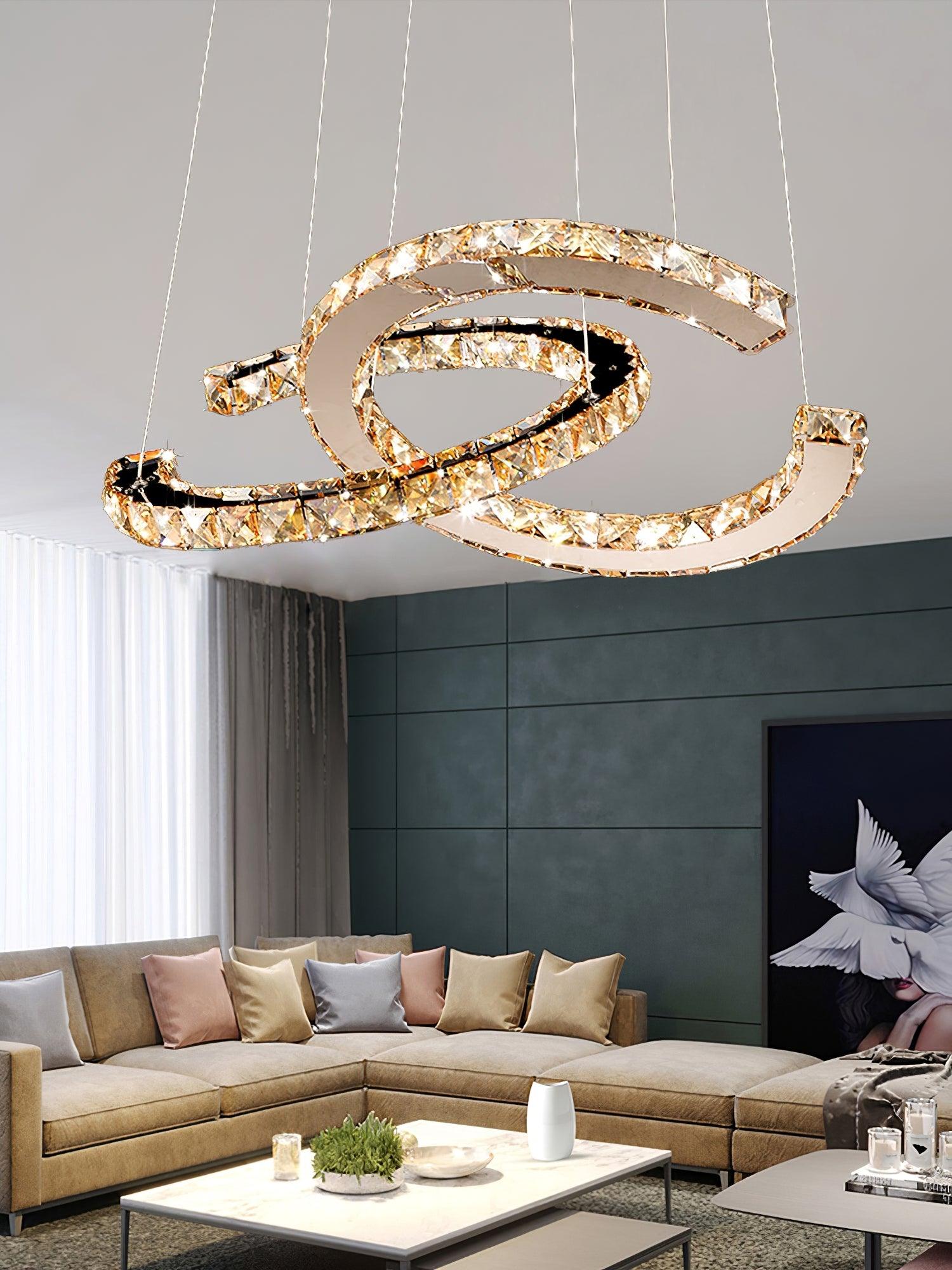 Lustra Chandelier Cristal Double C Moderne Argent 2-Rings - Neutralighting