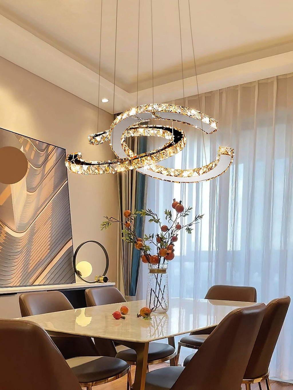 Lustra Chandelier Cristal Double C Moderne Argent 2-Rings - Neutralighting
