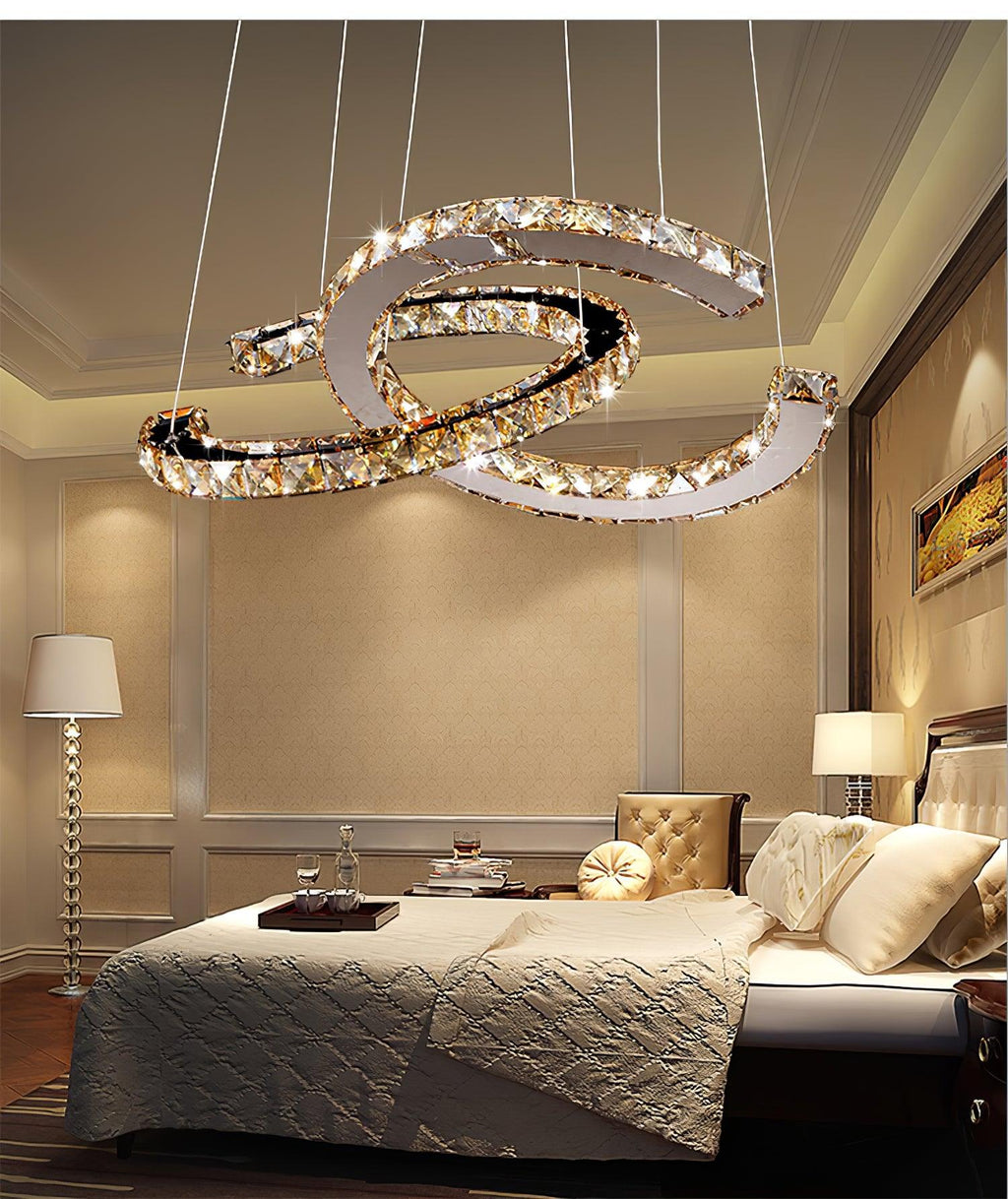 Lustra Chandelier Cristal Double C Moderne Argent 2-Rings - Neutralighting