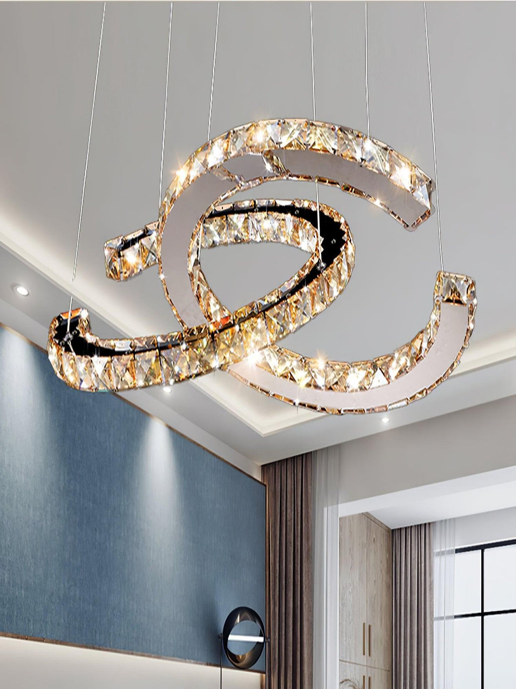 Lustra Chandelier Cristal Double C Moderne Argent 2-Rings - Neutralighting