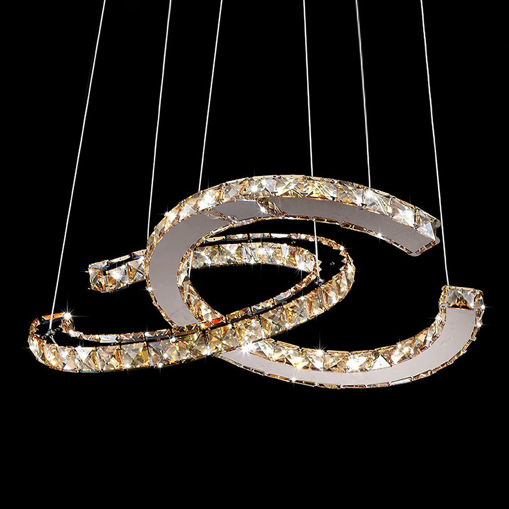 Lustra Chandelier Cristal Double C Moderne Argent 2-Rings - Neutralighting
