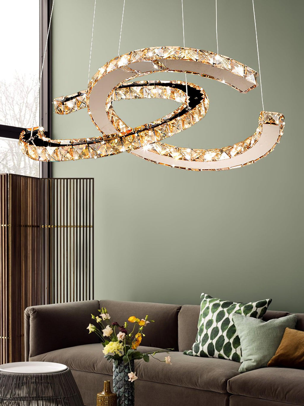 Lustra Chandelier Cristal Double C Moderne Argent 2-Rings - Neutralighting