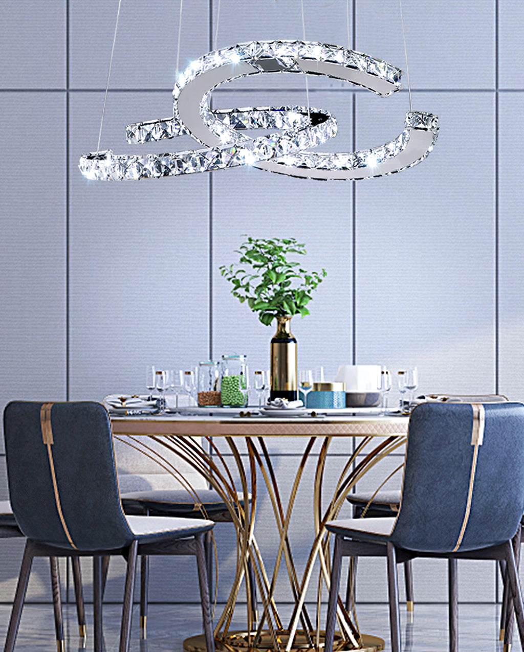 Lustra Chandelier Cristal Double C Moderne Argent 2-Rings - Neutralighting