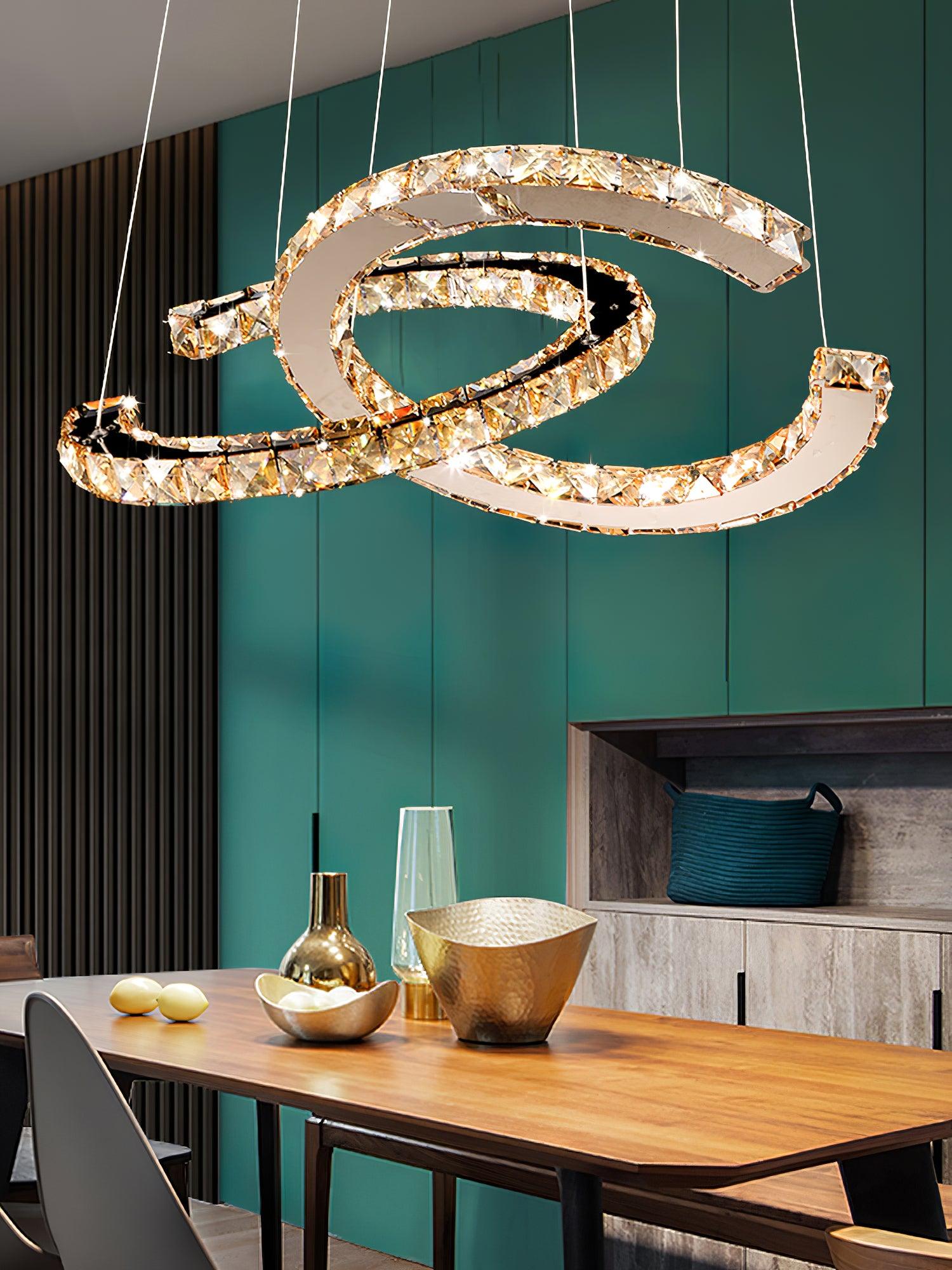 Lustra Chandelier Cristal Double C Moderne Argent 2-Rings - Neutralighting