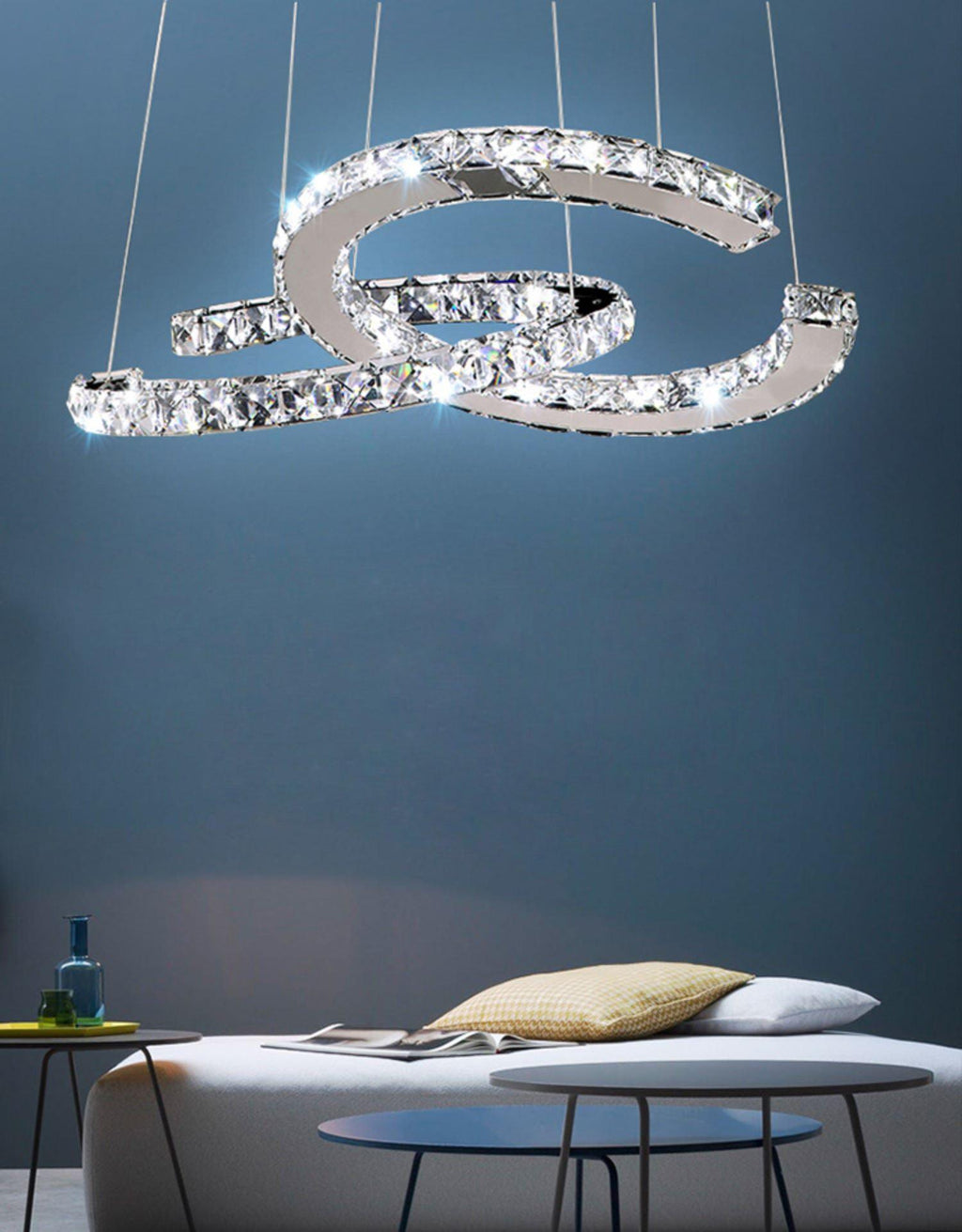 Lustra Chandelier Cristal Double C Moderne Argent 2-Rings - Neutralighting