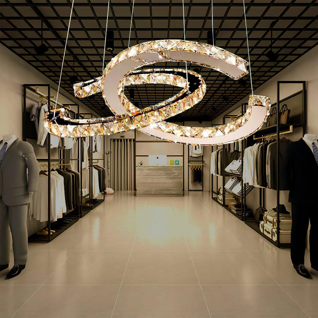Lustra Chandelier Cristal Double C Moderne Argent 2-Rings - Neutralighting