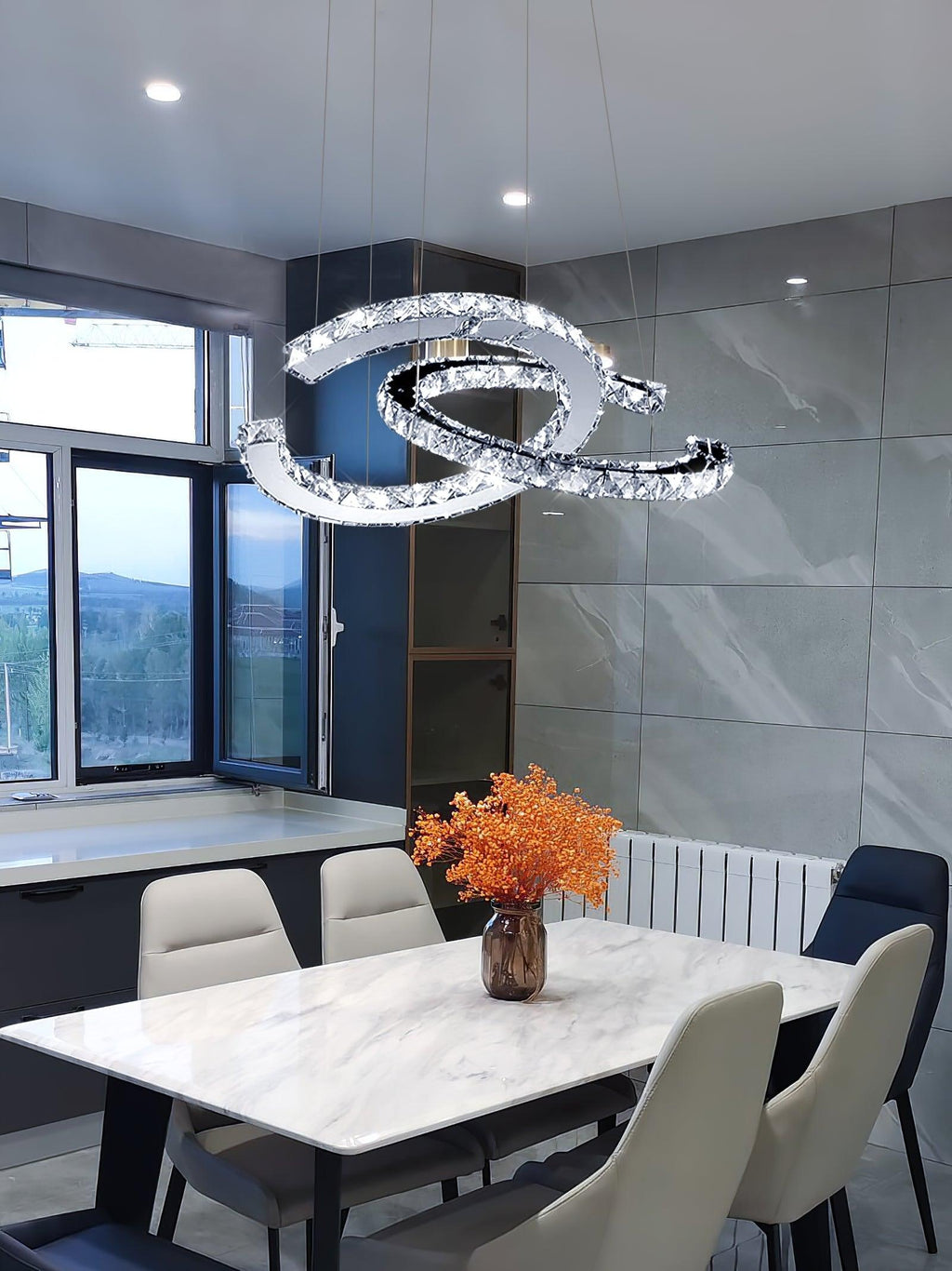 Lustra Chandelier Cristal Double C Moderne Argent 2-Rings - Neutralighting