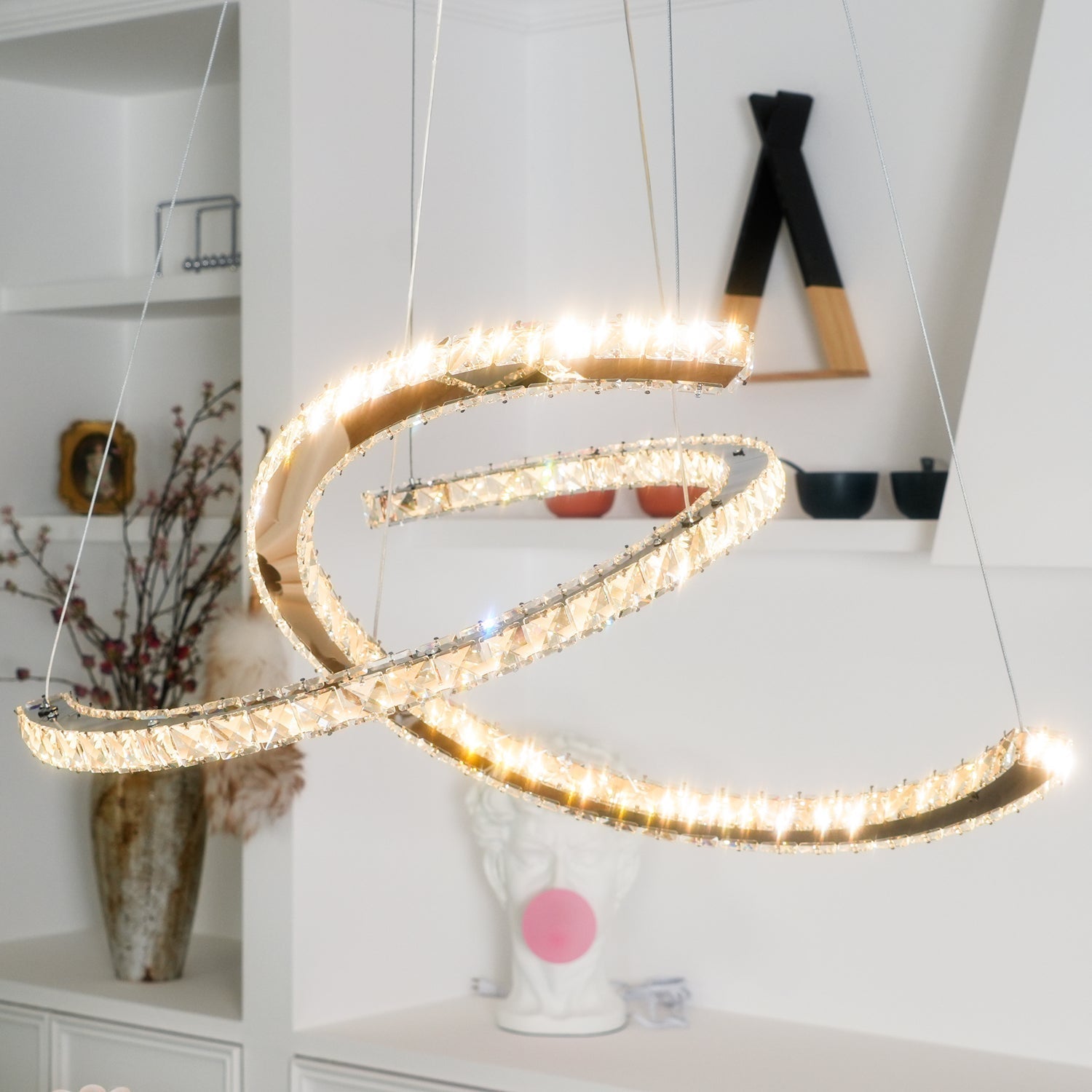 Lustra Chandelier Cristal Double C Moderne Argent 2-Rings - Neutralighting