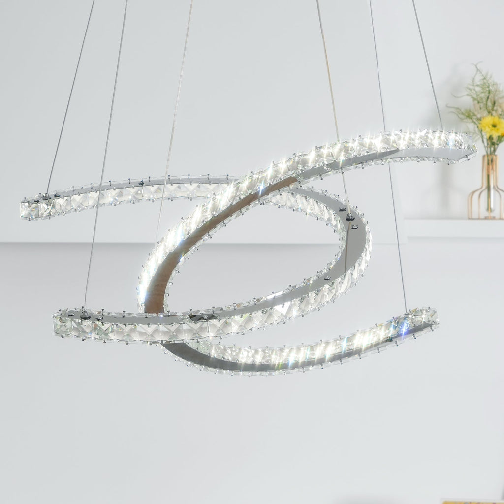 Lustra Chandelier Cristal Double C Moderne Argent 2-Rings - Neutralighting